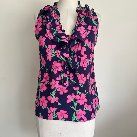 Lilli Pulitzer ALLISON Floral Ruffle Sleeveless blouse Top sz XS - Picture 2 of 6